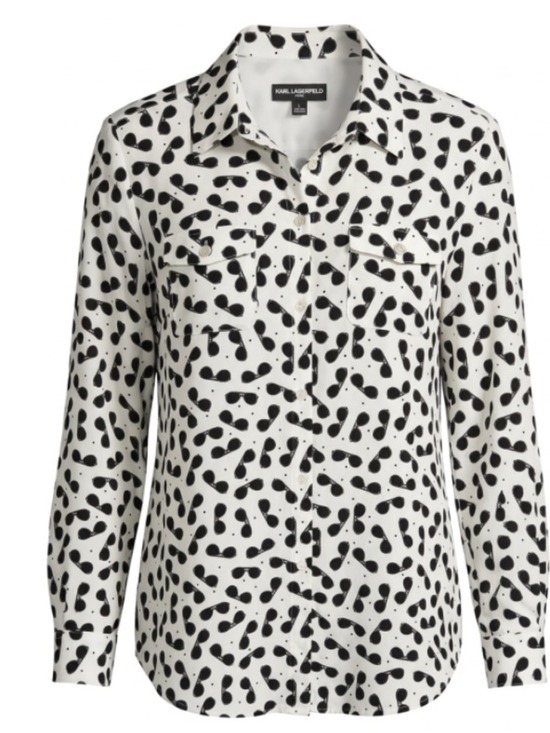 KARL LAGERFELD PARIS Tops - KARL LAGERFELD PARIS White Black Sunglasses Button Down Shirt Large